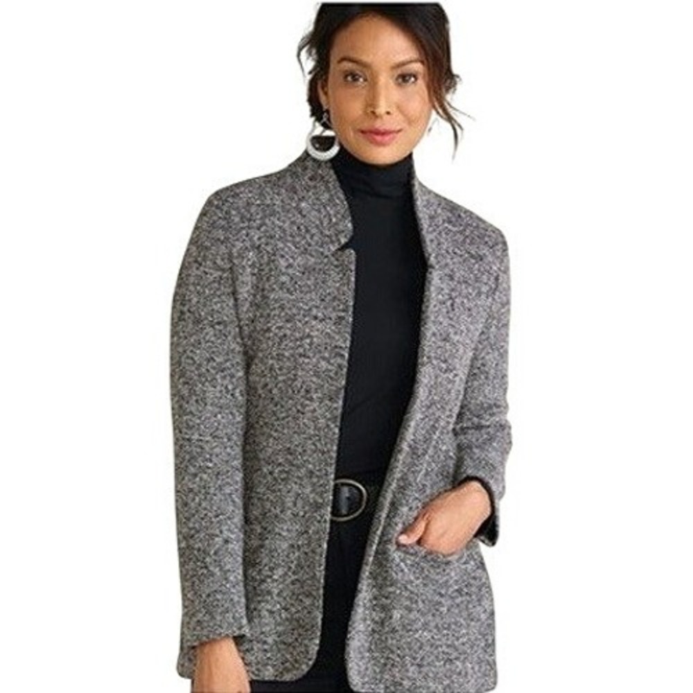 Soft Surroundings St. James Womens Jacket M Charcoal Knit Open Front Cardigan